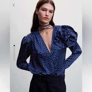 Mango Satin Blouse with Floral/Polka Dots💙